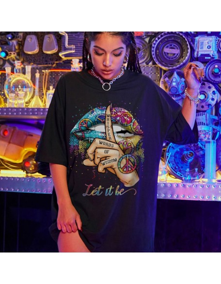 Graffiti printed shoulder T-shirt summer fashion casual plus size women's tops