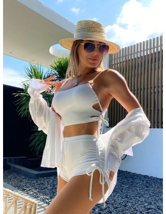 Split bikini two-piece suit with slim belly and solid color special fabric fashion swimsuit ladies suit beach swimsuit